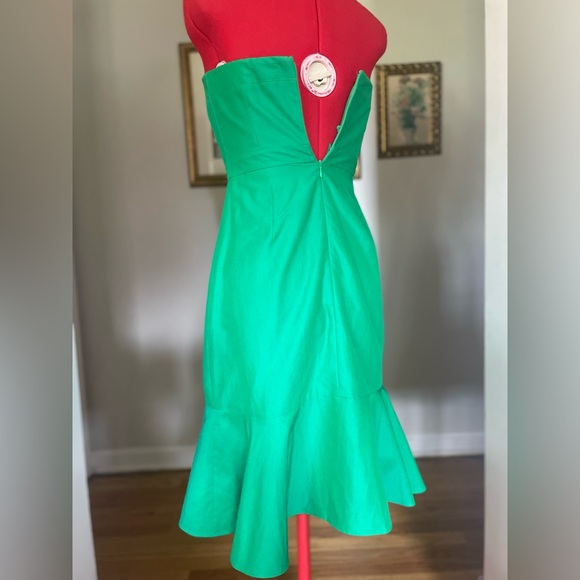J. Crew Strapless Green Ruffle Hem Midi Party Dress Built in Corset - Picture 10 of 10